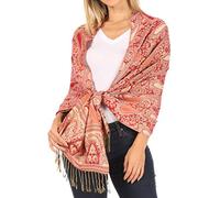 Sakkas 16125 - Kalin long Large Woven Patterned Fringe Tassel Pashmina Shawl/Scarf - Rouge - OS
