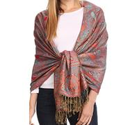 Sakkas 16125 - Kalin long Large Woven Patterned Fringe Tassel Pashmina Shawl/Scarf - Royal Blue/Red - OS