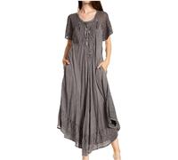 Sakkas 16603 - Egan longue robe de caftan brodé/couvrir avec mancherons brodés - Gris - OS