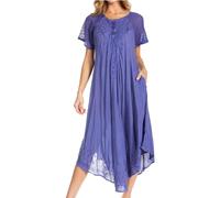 Sakkas 16603 - Robe caftan longue brodée Egan/Couvrez-vous avec des mancherons brodés - A-Navy - OS