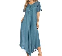 Sakkas 16603 - Robe caftan longue brodée Egan/Couvrez-vous avec des mancherons brodés - A-SteelBlue - OS