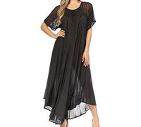 Sakkas 16603 - Robe caftan longue brodée Egan/Couvrez-vous avec des mancherons brodés - P-Black - OS