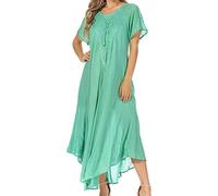 Sakkas 16603 - Robe caftan longue brodée Egan/Couvrez-vous avec des mancherons brodés - P-EmeraldGreen - OS