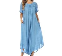 Sakkas 16603 - Robe caftan longue brodée Egan/Couvrez-vous avec des mancherons brodés - P-OceanBlue - OS