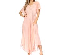 Sakkas 16603 - Robe caftan longue brodée Egan/Couvrez-vous avec des mancherons brodés - P-Peach - OS