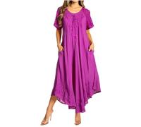 Sakkas 16603 - Robe caftan longue brodée Egan/Couvrez-vous avec des mancherons brodés - P-Purple - OS