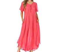 Sakkas 16603 - Robe caftan longue brodée Egan/Couvrez-vous avec des mancherons brodés - P-RosePink - OS