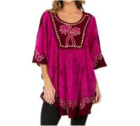 Sakkas 17030 - Lynda Two Tone Batik Brodé Palmier Paysan Top/Poncho - Bourgogne/Rose - OS