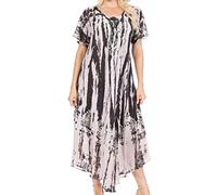 Sakkas 17260 - Robe Caftan Caftan Tiger Dye Batik & Corset pour Femme Devora Maxi Nightgown - Olive-Cream - OS