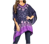 Sakkas 1745 - Adalwin Desert Sun Lightweight Circle Ponch Tunic Top Blouse W/Broderie - 35-NavyPurple - OS