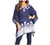 Sakkas 1745 - Adalwin Desert Sun Lightweight Circle Ponch Tunic Top Blouse W/Broderie - 35-NavyWhite - OS