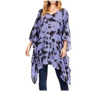 Sakkas 1745 - Adalwin Desert Sun Lightweight Circle Ponch Tunic Top Blouse W/Broderie - 36-Bleu - OS