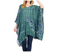 Sakkas 1745 - Adalwin Desert Sun Lightweight Circle Ponch Tunic Top Blouse W/Broderie - 37-Olive - OS