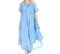 Sakkas 17604 - Robe Myani Two Tone Brodé Sheer Manches Longues Caftan | Cover Up - Bleu - OS