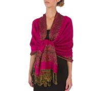 Sakkas 178cm x 71cm Dessins bordures Double épaisseur Type Tissé Pashmina Châle/Echarpe/Etole - Fuscia