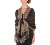 Sakkas 178cm x 71cm Dessins bordures Double épaisseur Type Tissé Pashmina Châle/Echarpe/Etole - Sombre Chocolate