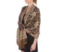 Sakkas 178cm x 71cm Double épaisseur Jacquard Cachemire Viscose Pashmina Châle/Echarpe/Etole - Chocolate Marron/Doré