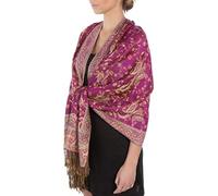 Sakkas 178cm x 71cm Double épaisseur Jacquard Cachemire Viscose Pashmina Châle/Echarpe/Etole - Fuscia/Champagne Cachemire