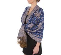Sakkas 178cm x 71cm Double épaisseur Jacquard Cachemire Viscose Pashmina Châle/Echarpe/Etole - Indigo Bleu/Champagne Cachemire