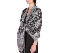 Sakkas 178cm x 71cm Double épaisseur Jacquard Cachemire Viscose Pashmina Châle/Echarpe/Etole - Noir/Blanc Cachemire