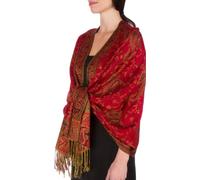 Sakkas 178cm x 71cm Double épaisseur Jacquard Cachemire Viscose Pashmina Châle/Echarpe/Etole - Rouge