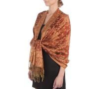 Sakkas 178cm x 71cm Double épaisseur Jacquard Cachemire Viscose Pashmina Châle/Echarpe/Etole - Rouille/Doré