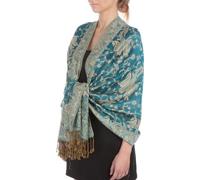 Sakkas 178cm x 71cm Double épaisseur Jacquard Cachemire Viscose Pashmina Châle/Echarpe/Etole - Sarcelle/Doré Cachemire