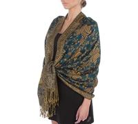 Sakkas 178cm x 71cm Double épaisseur Jacquard Cachemire Viscose Pashmina Châle/Echarpe/Etole - Sarcelle
