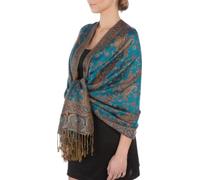 Sakkas 178cm x 71cm Double épaisseur Jacquard Cachemire Viscose Pashmina Châle/Echarpe/Etole - Turquoise