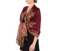 Sakkas 178cm x 71cm Grand Cachemire Jacquard Double épaisseur Woven Viscose Pashmina Châle/Echarpe/Etole - Burgandy