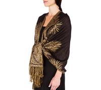 Sakkas 178cm x 71cm Grand Cachemire Jacquard Double épaisseur Woven Viscose Pashmina Châle/Echarpe/Etole - Noir