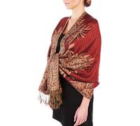 Sakkas 178cm x 71cm Grand Cachemire Jacquard Double épaisseur Woven Viscose Pashmina Châle/Echarpe/Etole - Rouille Marron