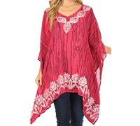 Sakkas 1802 - Alizia - Chemise légère en Mousseline Batik avec Broderies et Broderies Batman - Poncho - Fuchsia-Navy - OS