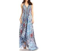 Sakkas 1817 - Lizi Femmes Maxi Haut-Bas Mouchoir Halter Robe Longue Beach Party - ORB278-Bleu - OS