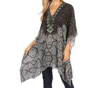 Sakkas 1825 - Poncho Caftan pour Femme Aymee Couvrant Le col en V avec Lacet et Strass - TBK34-Multi - OS