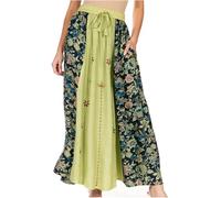Sakkas 1827 - Jupe Boho Embroidery pour Femmes de Maran avec Dentelle à la Taille et aux Manches élastiques - Olive