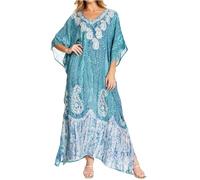 Sakkas 1902 - Tacy Casual Boho Summer Maxi Dress Caftan Kaftan Cover-up LougeWear - 10-Seagreen - OS