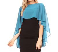 Sakkas 1921 -Anya femmes douces en mousseline de soie mariage demoiselle d'honneur mariée Cape Wrap boléro haussement d'épaules - Turquoise - OS
