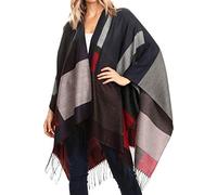 Sakkas 1927 - Cardigan Poncho Ouvert Devant réversible Avi pour Femme avec Cape Ruana et Franges - Gris - OS