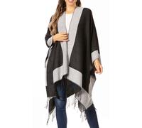 Sakkas 1927 - Cardigan Poncho Ouvert Devant Réversible Avi pour Femmes avec Cape Ruana et Franges - Blanc - OS
