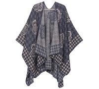 Sakkas 1928 - Lupe Womens Réversible Poncho Wrap Cape Châle Manteau Cardigan Modèle - Pied de Poule Gris - OS