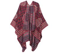 Sakkas 1928 - Lupe Womens Réversible Poncho Wrap Cape Châle Manteau Cardigan Modèle - Pied De Poule Rouge - OS