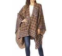 Sakkas 1928 - Lupe Womens Réversible Poncho Wrap Cape Châle Manteau Cardigan Motif - Pied De Poule Brun - OS