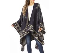 Sakkas 1928 - Lupe Womens Réversible Poncho Wrap Cape Châle Manteau Cardigan Motif - Tile Bleu - OS