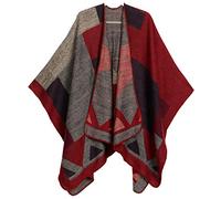 Sakkas 1930 - Couverture Cape Cape Ruana pour Femme avec Grand Poncho réversible et écharpe - TetrisRedBlue - OS