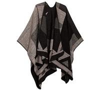 Sakkas 1930 - Couverture Cape Ruana pour Femme avec Gros Poncho réversible et écharpe Mari - TetrisNoirWhite - OS