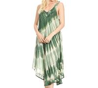 Sakkas 19317 - Maxi Loose Femme d'été sans Manches en Tenue décontractée habillée Robe Cache-Cache Caftan - Vert - OS
