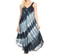 Sakkas 19317 - Maxi-Robe Ample d'été sans Manches Ample de Liz pour Femmes, Caftan - Bleu Marine - OS