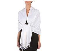 Sakkas 198cm x 71cm Textile Bio Bambou (rayonne) Doux Couleur Unie Pashmina Châle/Echarpe/Etole - Blanc