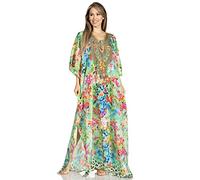 Sakkas 2001 - Yeni Femme Manches Courtes Col V Été Floral Long Caftan Robe Cover-up - 544 - OS